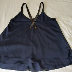 Aqua navy small faux leather criss-cross straps with gold grommet accents UNIQUE